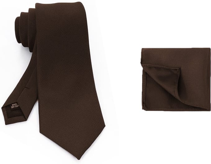 Sorprese Stropdas met Pochet - Donkerbruin - 7.5cm - Micro Ribstructuur - Stropdassen - Pochette - Cadeau