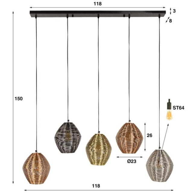 Hoyz Collection - Hanglamp 5L Web Mix - Mat Nikkel Mix Kleur
