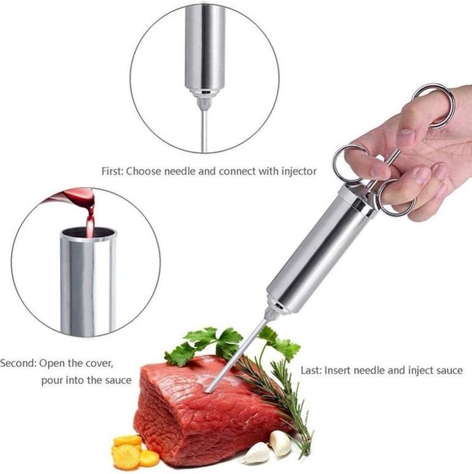 Kitchsy RVS Luxe Marinade Injectiespuit - Inclusief meerdere Naalden