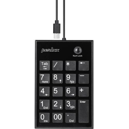 Perixx PERIPAD-202 C H Numeriek toetsenbord Kabelgebonden USB-hub Zwart