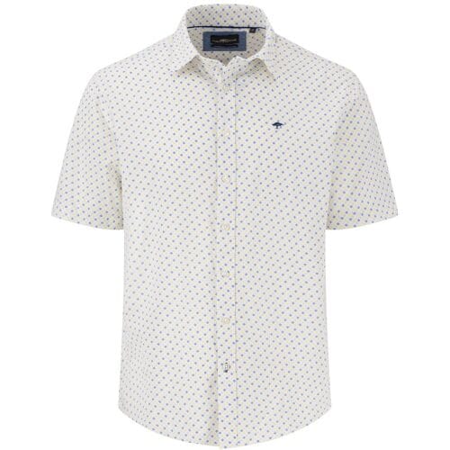 Fynch-Hatton Overhemd Striped Squares Pattern Short Sleeve Kent Collar Vivid Yellow / male