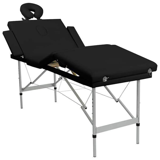 vidaXL - Massagetafel - met - 4 - zones - inklapbaar - aluminum - frame - zwart