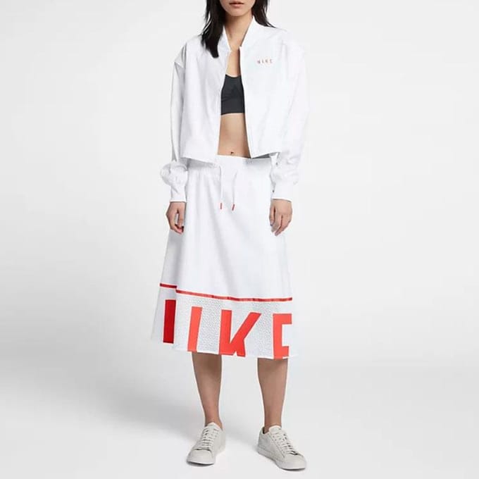Jupes Longues Décontractées Nike pour Femmes Blanc Moyen Longueur Modérée Jupe Coupe A 893662-100 L white