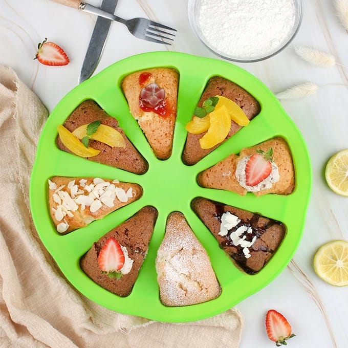 Moule à gâteau rond en Silicone à 8 triangles, moule à pâtisserie, Muffin, Pizza, plateau de cuisson vert