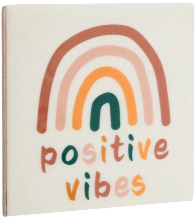 Spreuktegeltje positive vibes | regenboog | 10,5x10,5x0,5cm