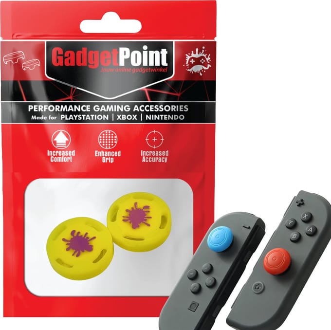 Gadgetpoint - Thumb Grips voor Nintendo Switch Joy-Con Controllers - Gaming Thumbgrips - Performance Anti-Slip Thumbsticks - Bescherming Accessoires - Splash - Geel