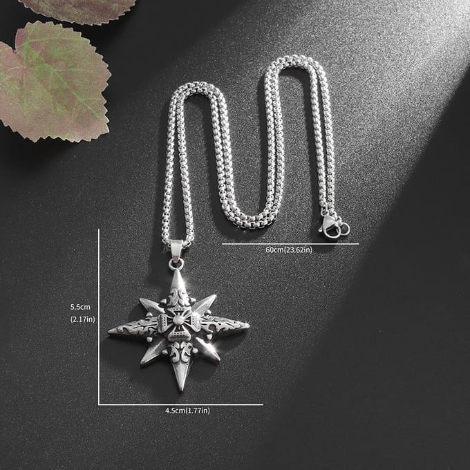 Vijf Sterren Kompas Kruis Kompas Mannen Retro Titanium Staal Ketting Hanger gray