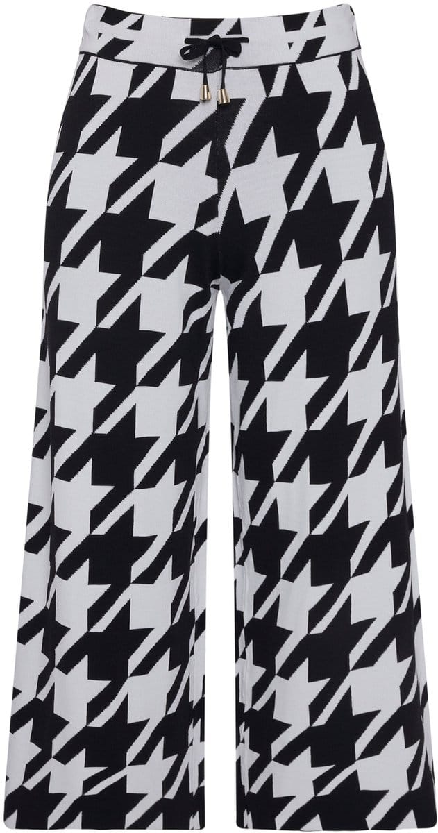 Ulla Popken - Dames - gebreide broek pied-de-poule dessin elastische band - Zwart - Maat 42+