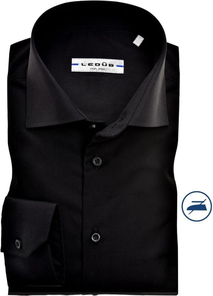 Ledub slim fit overhemd - zwart - Strijkvrij - Boordmaat: 36