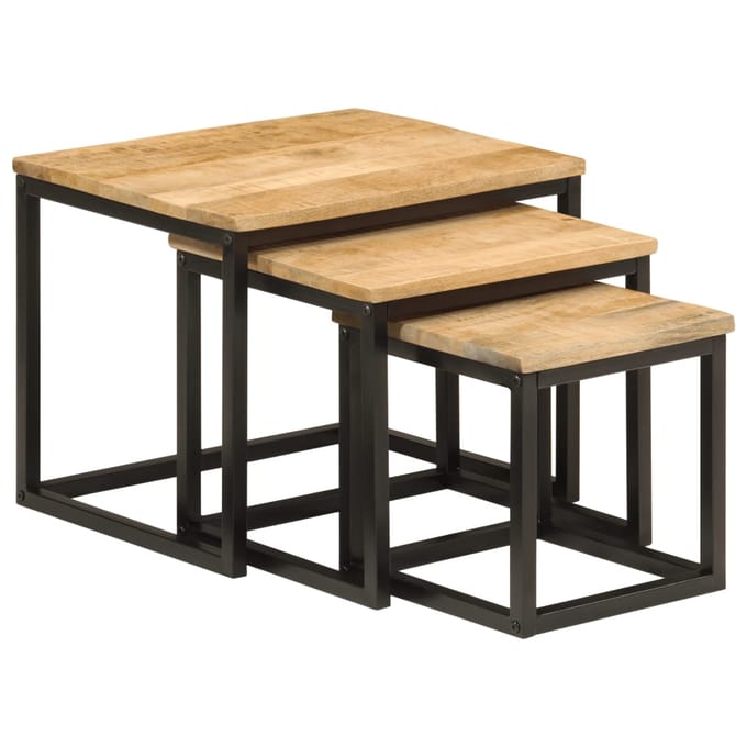 vidaXL - 3-delige - Salontafelset - massief - mangohout - en - ijzer