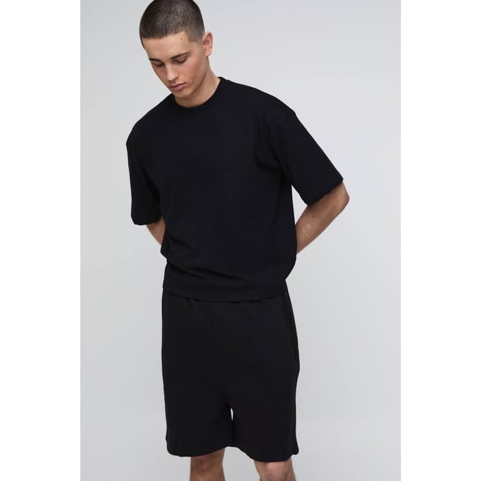 Oversized Boxy T-Shirt & Drop Crotch Shorts Set | Black | Size Medium