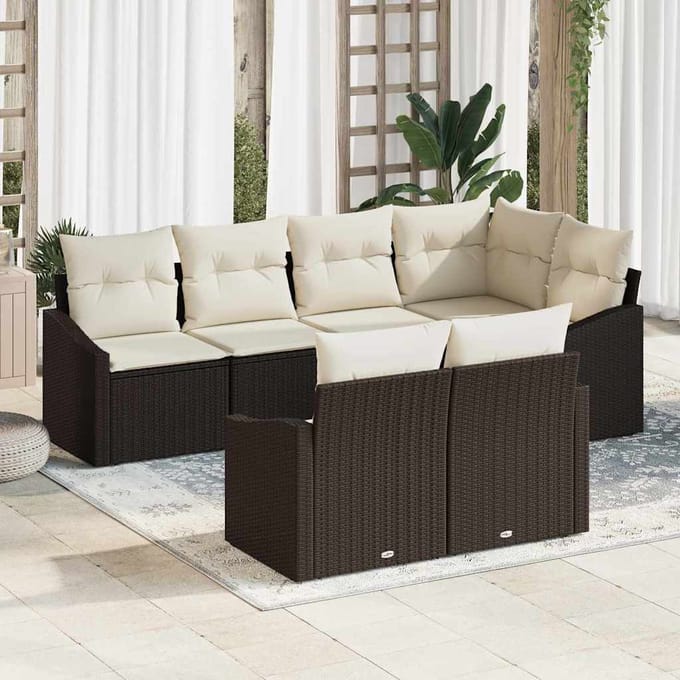 vidaXL - Tuinbank - Set - 7 - st - Bruin - en - wit - poly - rattan