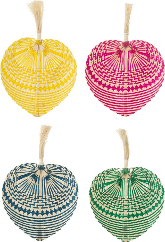 J-Line wanddecoratie Waaier Geweven - bamboe - mix - small - 4 stuks
