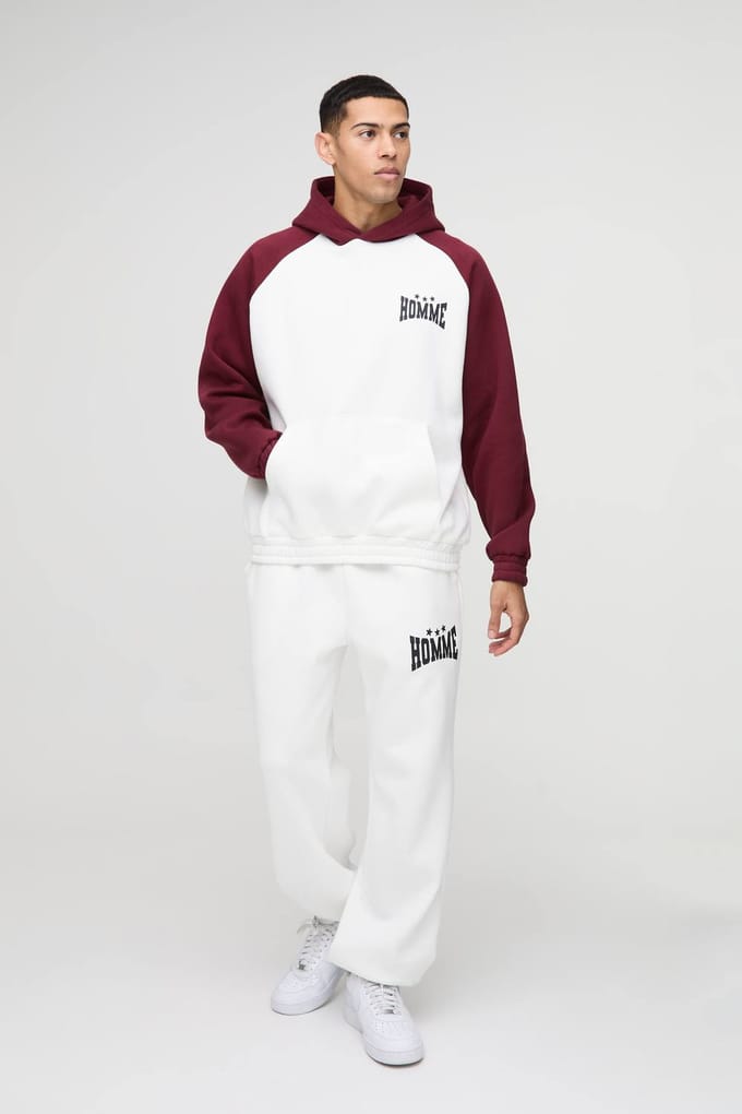 Oversized Heren Raglan Trainingspak met Capuchon | Ecru | Size Medium