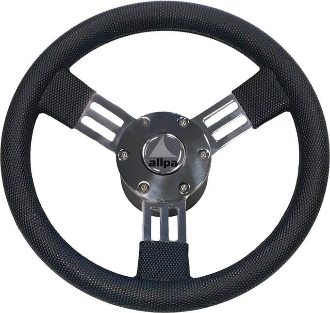 Allpa RVS Stuurwiel Pegaso Ø300mm met zwarte polyurethaan Rand