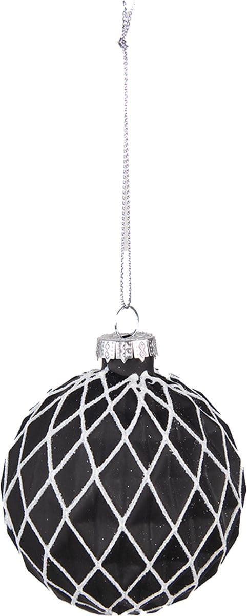 Clayre & Eef Kerstbal Set van 4 Overig Ø 8 cm Zwart Wit Glas Kerstballen