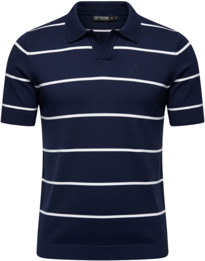 OMBRE Polo - Regular Fit - Viscose - Korte Mouw Donkerblauw / Wit M