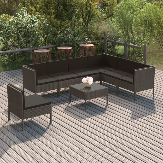 vidaXL - 8-delige - Loungeset - met - kussens - poly - rattan - grijs