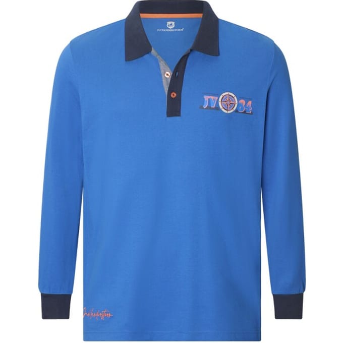 Jan Vanderstorm herren Poloshirt Met Lange Mouwen - 76/78 - koningsblauw - Plus Size