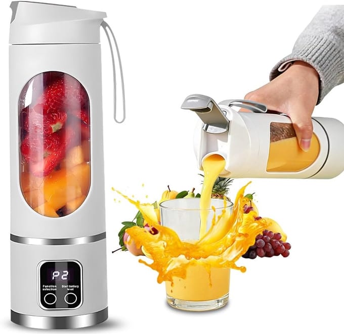 Draagbare blender - Smoothie maker - Drankjes maken - 12 RVS messen - 450 ml - Wit