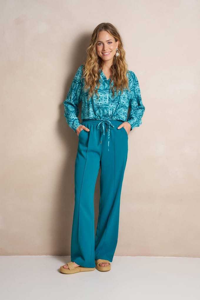 Lofty Manner Blouse Blouse Dalia Rb11 Teal Hearts Dames Maat - XS