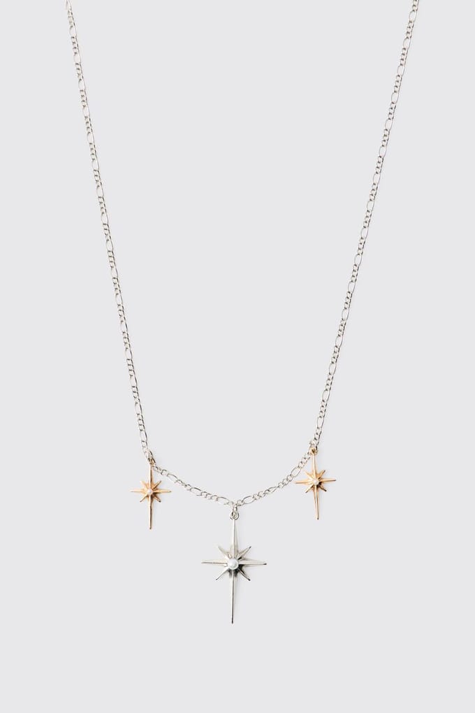 Triple Starburst Pendant Necklace in Silver