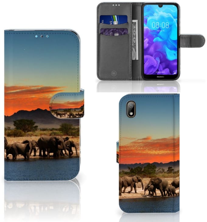 Book Case voor Huawei Y5 (2019) Telefoonhoesje met Pasjes Olifanten