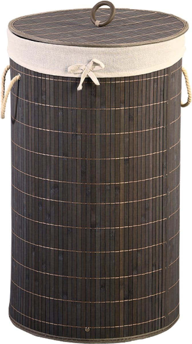 Wasmand, 60 x 35 cm, gemaakt van FSC bamboe, polyester binnenzak, deksel