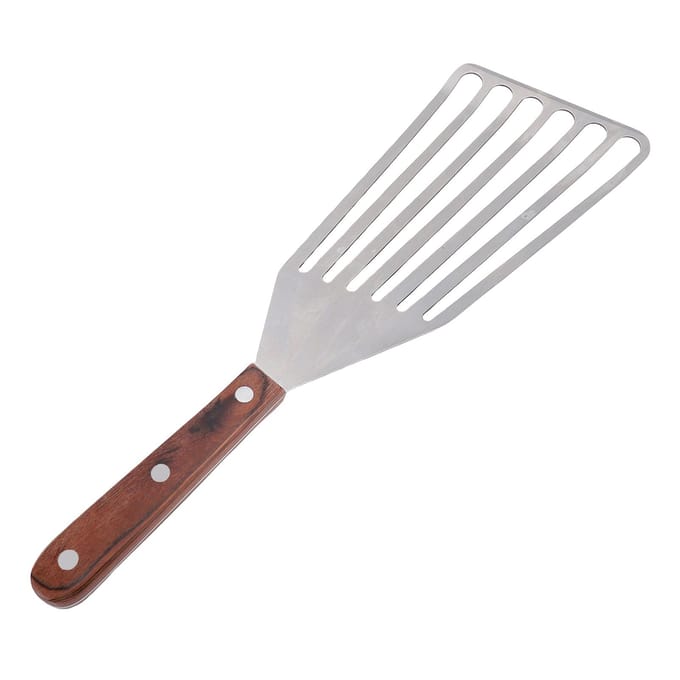 Visspatel RVS voor Koken met Houten Handvat Multifunctionele Barbecue Draaier L L white