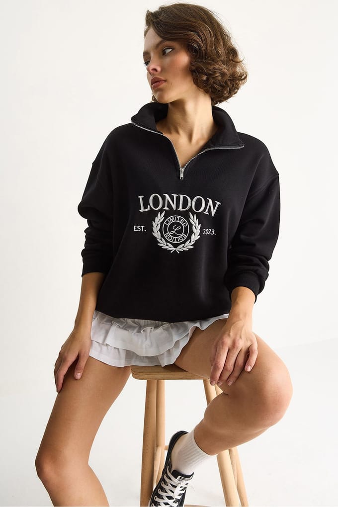 Ritskraag Bedrukt Relaxed Fit Sweatshirt