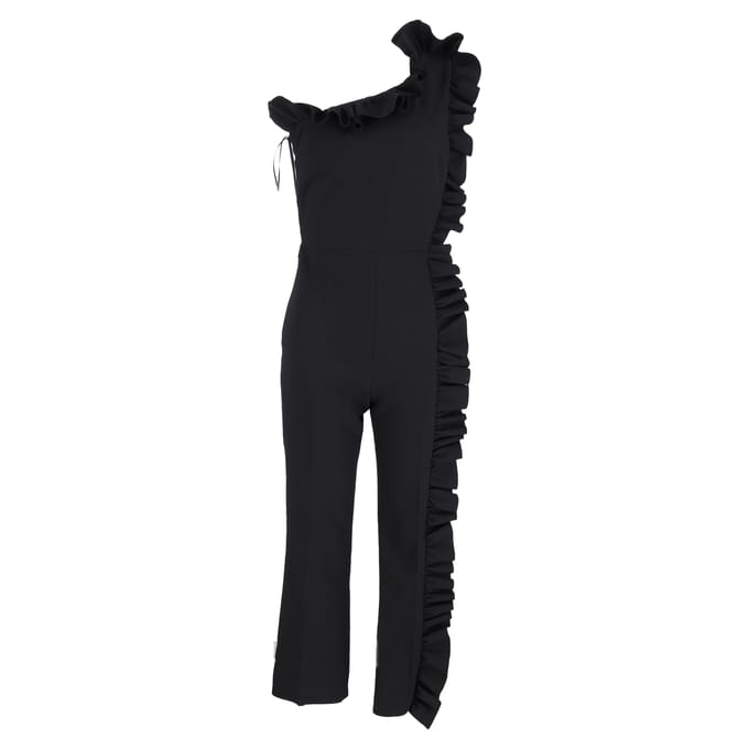 MSGM Jumpsuit met één schouder en ruches in zwart polyester