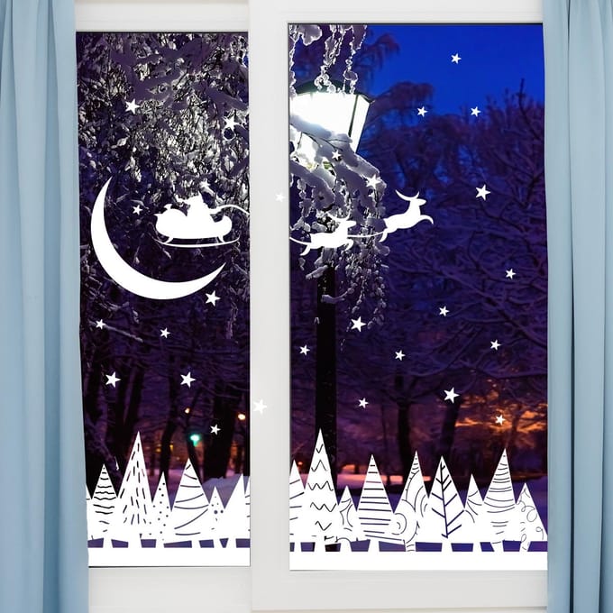 Elektrostatische stickers van de route van de Kerstman - Kerstraamstickers - feestdecoraties