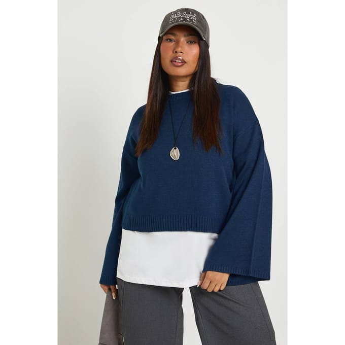 boohoo Dames Plus Ronde Hals Trui | Navy | Maat: 24