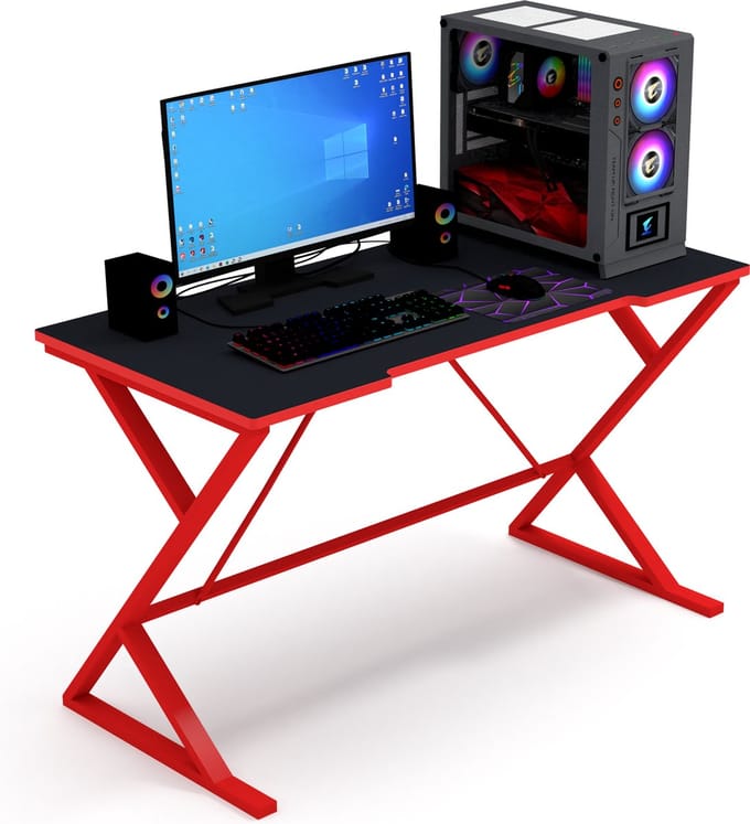 Soph&Tess Gaming Bureau - Table Game tafel - Zwart - Rood - Gaming Desk - Bureau - 119 * 59 cm