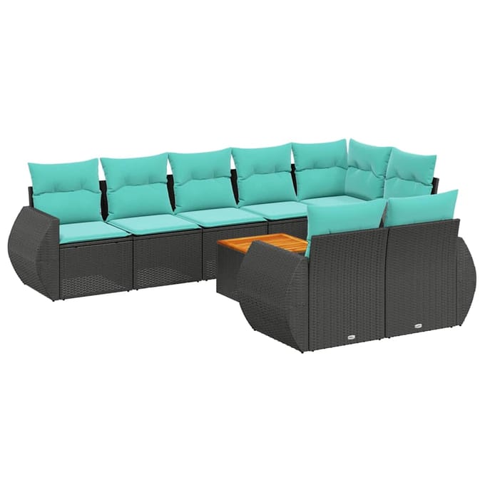 vidaXL - 9-delige - tuinbankset - met - kussens - van - zwart - polyrotan