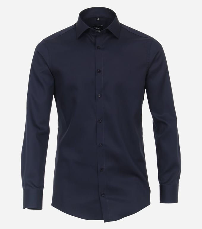 VENTI modern fit overhemd - twill - blauw - Strijkvriendelijk - Boordmaat: 48