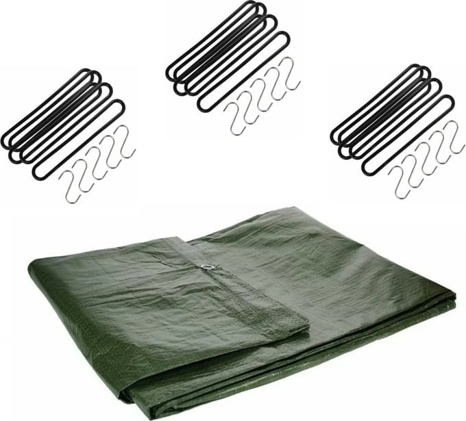 Talentools - Afdekzeil groen - 2 x 4 meter - met 15 spanrubbers - en S-haken