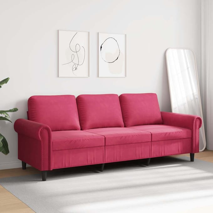 vidaXL - Driezitsbank - 180 - cm - fluweel - wijnrood