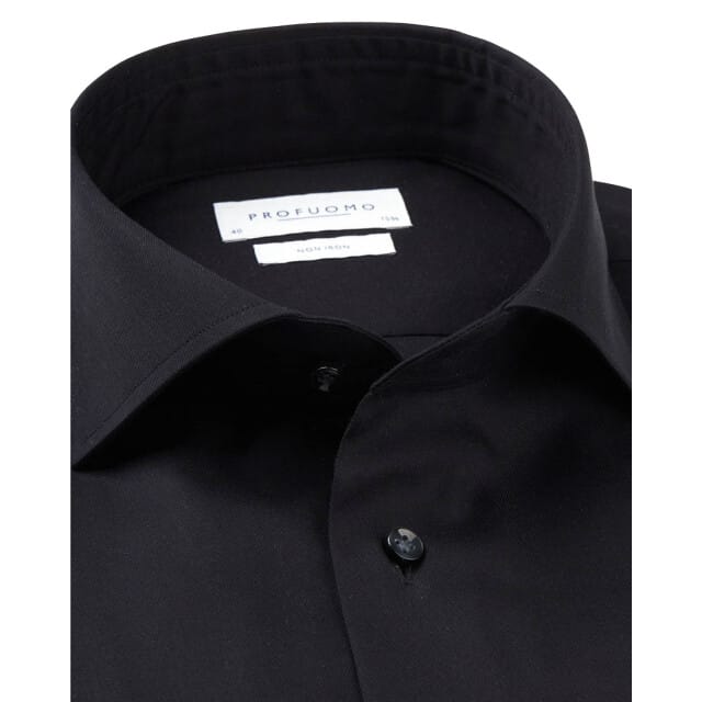 Profuomo slim fit heren overhemd - twill - zwart - Strijkvrij - Boordmaat: 39