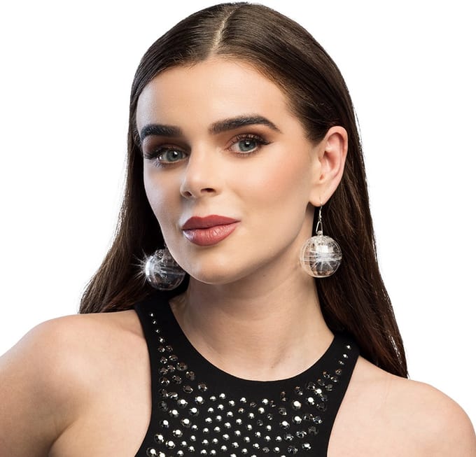 Boland - Paar LED oorbellen Discobal Zilver,Wit - Volwassenen - Vrouwen - Danser/danseres -
