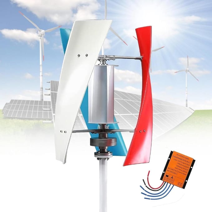 Verticale Windturbine - Windmolen Generator - Energie Opwekken - 3-Blads Ontwerp - 53cm Diameter - Multicolor