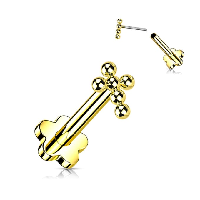 Piercing titanium ball kruis push in 1.2x6 - goud - LMPiercings
