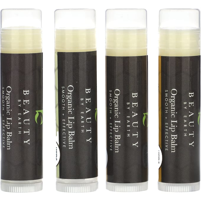 Beauty By Earth, Organic Lip Balm, Vanilla Bean and Honey, 4 Tubes, 0.15 oz Each beige