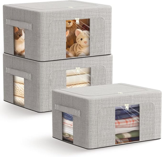 Dailygoods - 3 Stuks 66L Opbergzakken voor Kleding met Metaal Frame