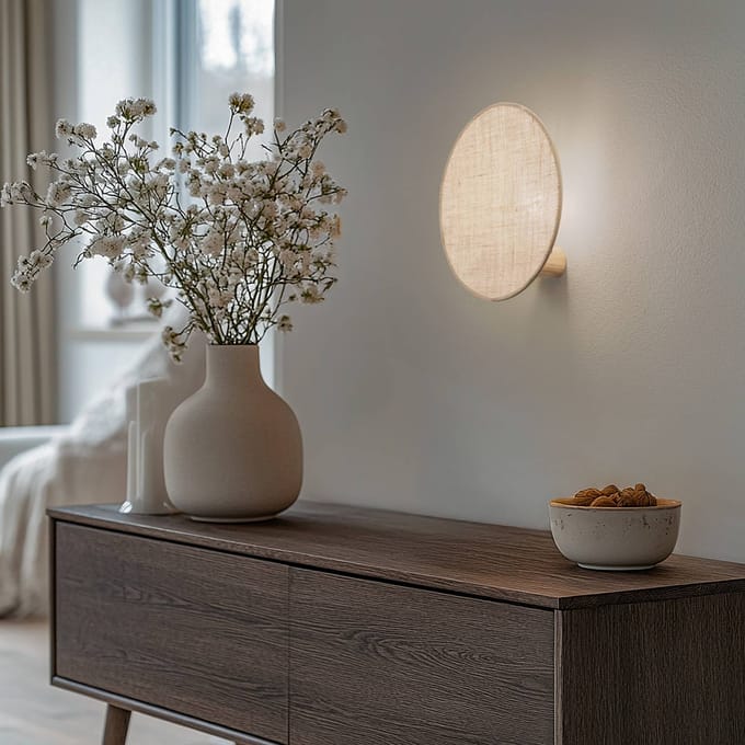 TK Lighting Wandlamp Puls, jute kap, natuurbruin, Ø 30 cm