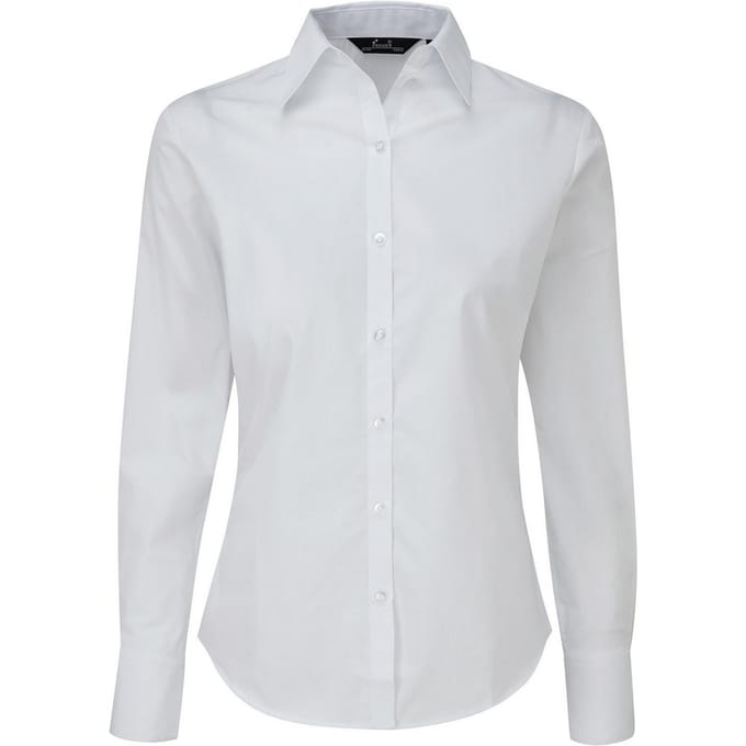 Premier Dames/Dames Popeline Blouse met Lange Mouwen (Wit)