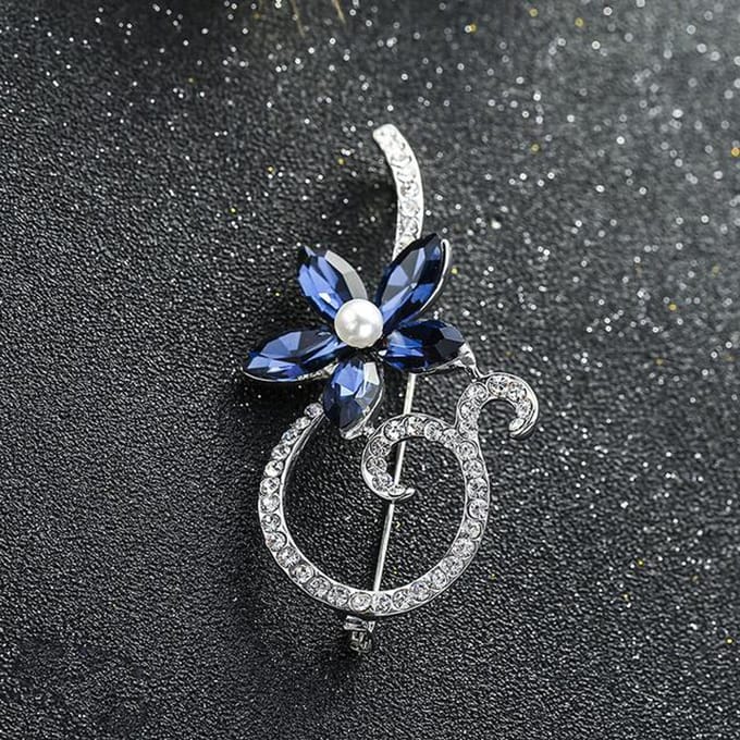 Broche Fleur Cristal Simple et Tendance Accessoires Corsage Costume Dames Tout-Allant bleu