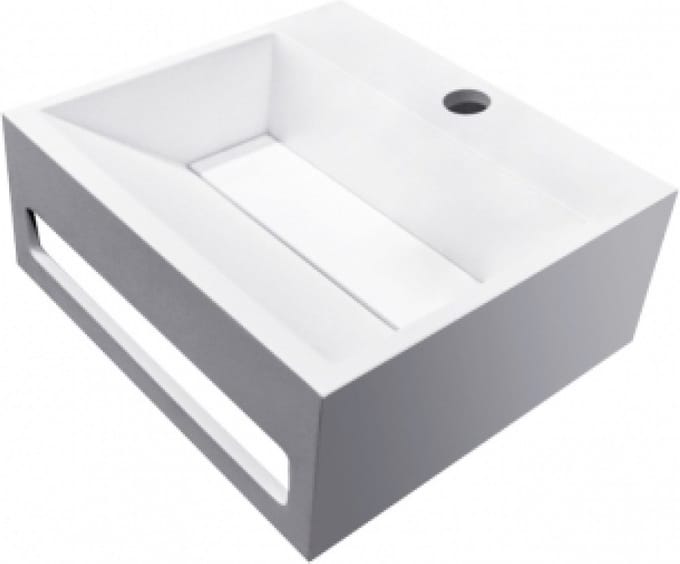 Julia fontein 30x28 cm mat wit Solid Surface met handdoekhouder