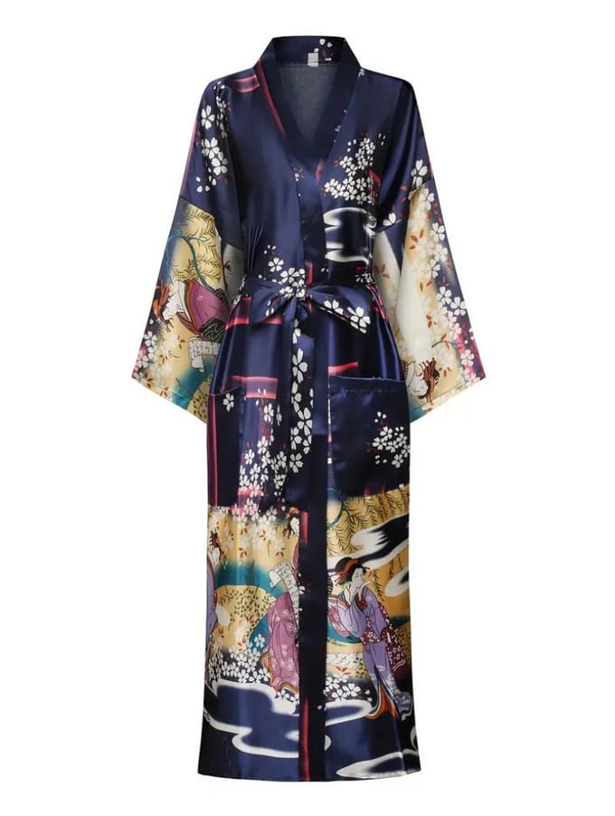 Nivard Badjas Dames - Kimono - Kamerjas - Ochtendjas - Pyama - Donkerblauw - M