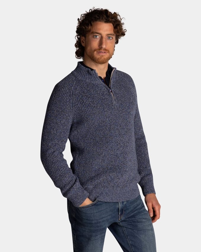New Zealand trui blauw normale fit gemeleerd